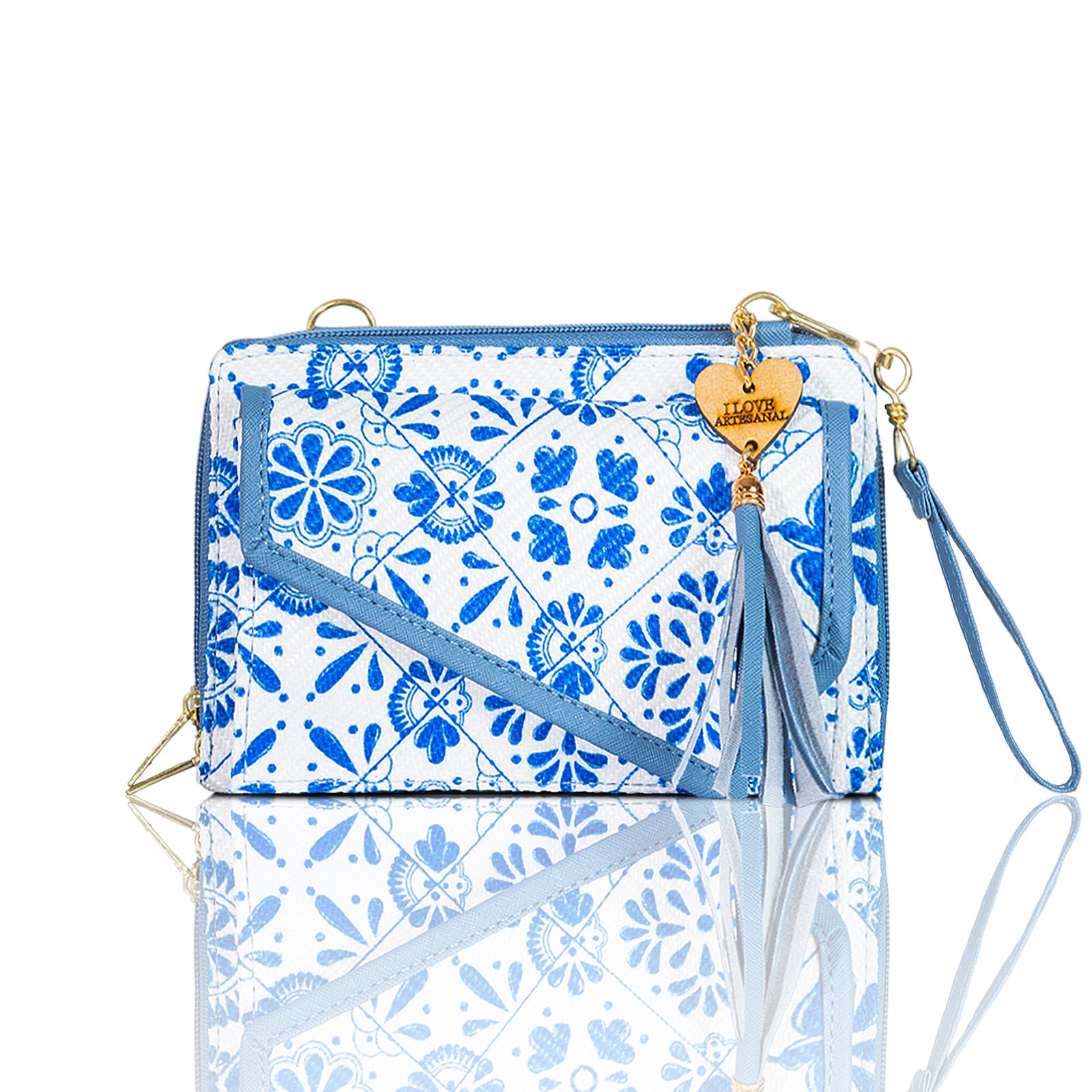 Cartera porta celular azul Talavera